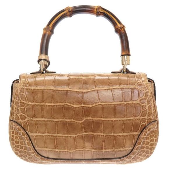 Gucci Crocodile Beige Fringe 2WAY Handbag Bag Brown - Picture 2 of 9